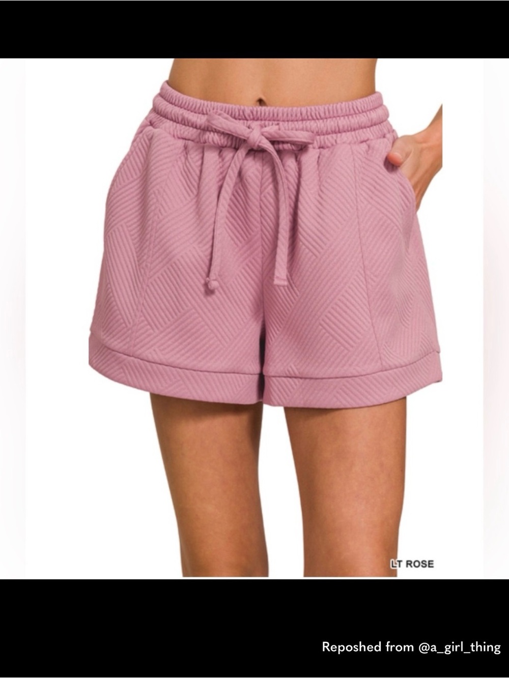 Zenana Outfitters Black Quilted Drawstring Short Lg